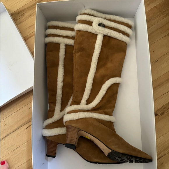 Manolo Blahnik Cluntius Shearling-trimmed Knee Boots - Picture 1 of 5